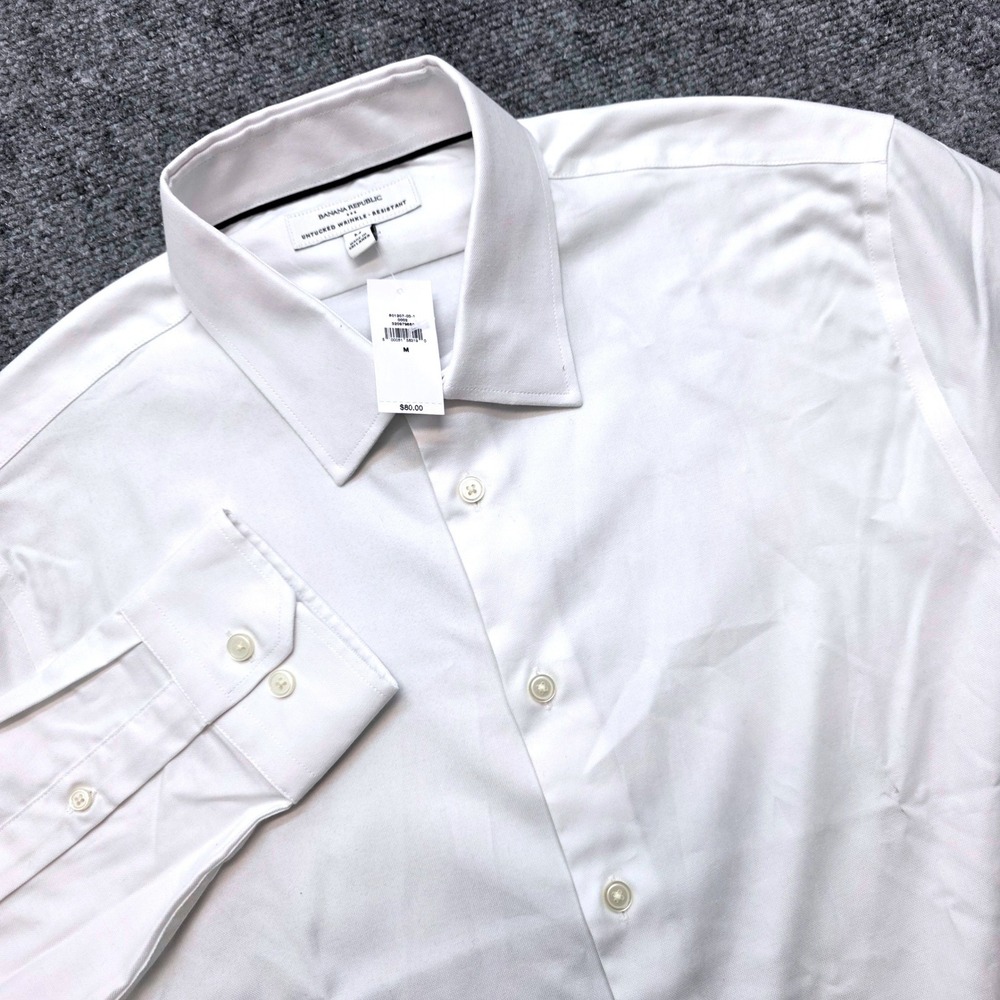 Banana Republic Men's Medium White Untucked Wrinkle Resistant Dress Shirt NWT
